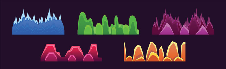 Rock and Mountain Landscape Game Design Element Vector Set