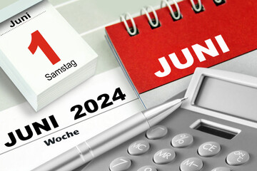 Deutscher Kalender 1. Juni  2024 mit Rechner