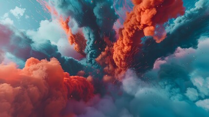 Misty fog Abstract background, explosion orange mixed smoke. copy space, wallpaper.	