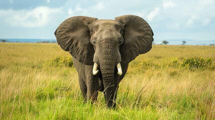 Obraz premium Large elephant against the backdrop of wild nature