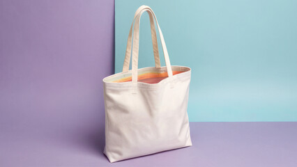 tote bag mock up isolated on flat pastel color background