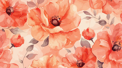 Red peach floral watercolor seamless pattern for background