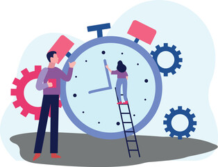 Boy and girl are setting time.