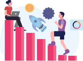 The boy is going towards the girl.