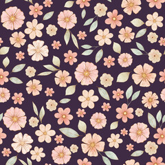 Seamless watercolor small pink flowers pattern background
