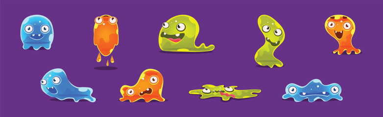 Cute Liquid Bubble Character with Face Vector Set
