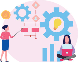 The girl is working on a flowchart.