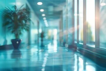 Abstract interior of a hospital or clinic: a luxury hospital corridor. Blur clinic interior background Healthcare and medical concepts