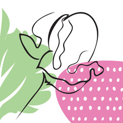 Rose in black line art illustration with leaf and spot motif. Contemporary abstract flower outline within transparent background. Colorful shape design for poster, wallet, wallpaper, surface design.