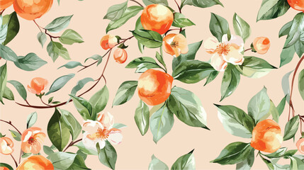 Seamless pattern of peach floral with watercolor for
