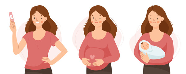 Stages of pregnancy - conception of a child, pregnancy and newborn. Healthy happy pregnancy and motherhood. 