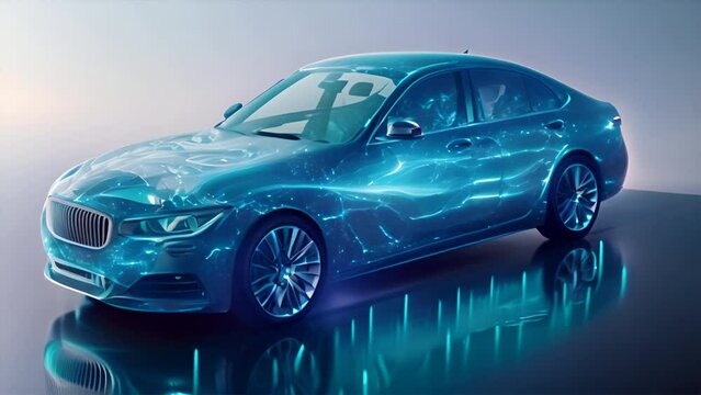 a 3d mesh of a car showing the wiring network inside,generative ai