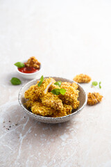 Homemade chicken nuggets with sauce