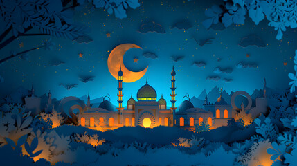 Greeting Card Background with Ramadan and Eid Fitr Mubarak Theme