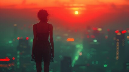 Obraz premium woman on the roof of a skyscraper