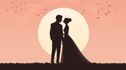 Bride and groom sharing a tender dance isolated on a romantic gradient background