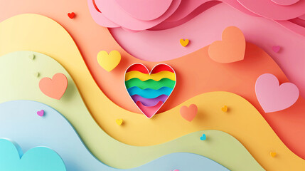 Colorful heart shape Pride month background concept paper cut style