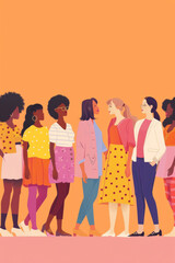 Obraz premium Illustration style, multiple races women stand together, holding hands 