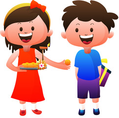 Cheerful Indian Brother and Sister Celebrating Raksha Bandhan, PNG Cartoon Illustration.