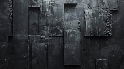 Black metal panels with beveled edges form an abstract geometric pattern.