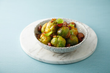 Brussels sprout with onion and bacon
