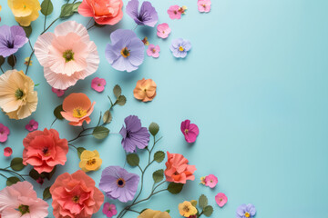 Colorful pastel flowers with abstract background, International Women's Day concept, space for copy