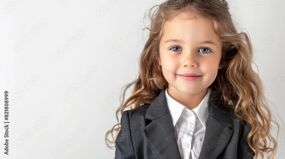 Wall mural Cute little girl in business suit