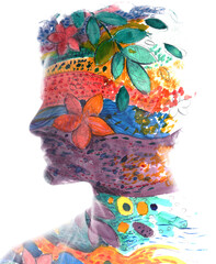 A vibrant silhouette painting depicting a man's profile.