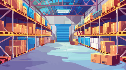 Logistic warehouse interior with box and pallet vector