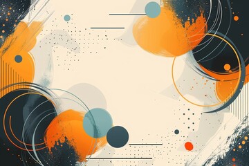 Abstract background with brush strokes and circles in orange, blue, and gray colors. Modern design for a banner, poster or flyer in the style of brush strokes and circles