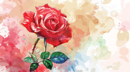 Spring red rose flower with watercolor for wedding bi
