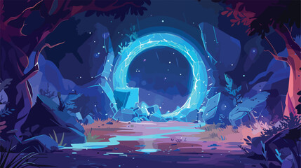 Magic portal in fantasy game landscape background. Ni