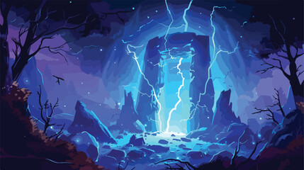 Magic portal in fantasy game landscape background. Ni