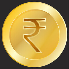Gold coin with the rupee symbol on it
