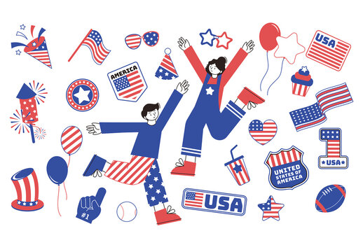 American Illustrations USA Theme Sticker Set