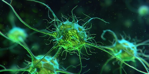 Obraz premium Neurons with SynapsesGenerate a closeup image of neuron cells under a microscope The neurons should have detailed axons and dendrites