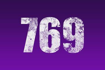 flat white grunge number of 769 on purple background.	