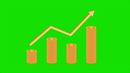  Dollar coin info graph chart bar green background