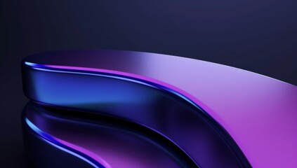 A closeup of the bottom right corner of an abstract curved surface in purple and blue gradient colors against a dark background.