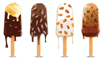 Melted ice cream set of four isolated on white background