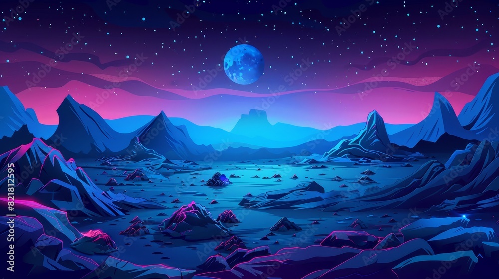 Wall mural object scenery for exploration concept of alien planet surface with craters on background of dark bl