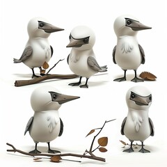 Little Gannet Bird Cute character multiple posses and expression children's book illustration style