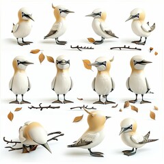Little Gannet Bird Cute character multiple posses and expression children's book illustration style