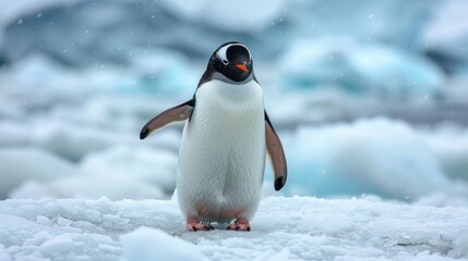 Fototapeta premium Penguin walking through snow
