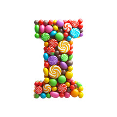 Colorful canddy Letter I, PNG file. Generative AI
