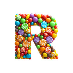 Colorful canddy Letter R, PNG file. Generative AI