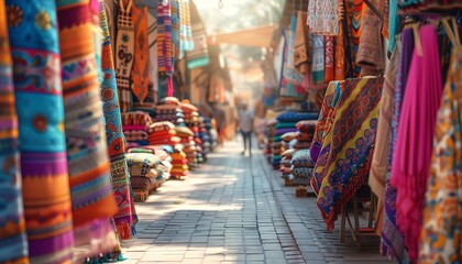 Traditional market with colorful stalls and goods