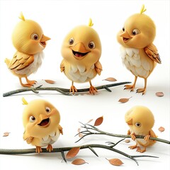 Little Hen Bird Cute character multiple posses and expression children's book illustration style