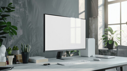 Fototapeta premium Blank computer display on modern desk