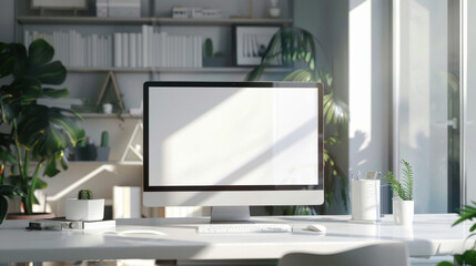Fototapeta premium Blank computer display on modern desk